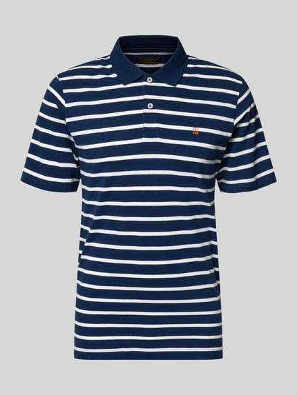 Produktfoto, Regular Fit Poloshirt mit Logo-Stitching Modell 'Adam' von Jack & Jones Premium, blaue und weiße Querstreifen, Reine Baumwolle, Kurzärmelig, Polo-Kragen.