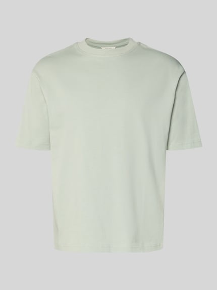 Produktfoto, miętowozielone Relaxed Fit T-Shirt aus reiner Baumwolle Modell 'RELEXASPEN' von SELECTED HOMME, unifarben, krótki rękaw, okrągły dekolt, drobny prążek