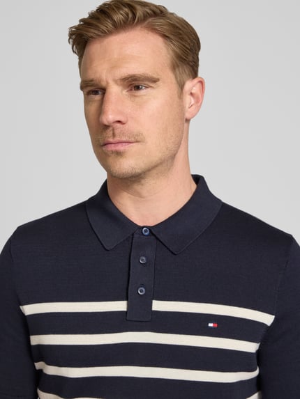 Tommy Hilfiger regular fit gebreid poloshirt van puur katoen Marineblauw gemêleerd - 3