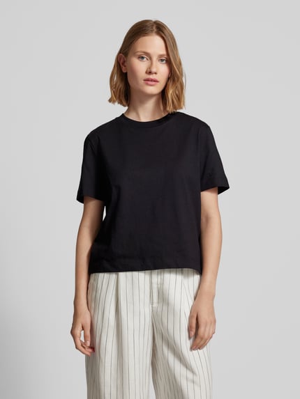Selected boxy fit T-shirt van katoen- en viscosemix model 'ESSENTIAL' Zwart - 4