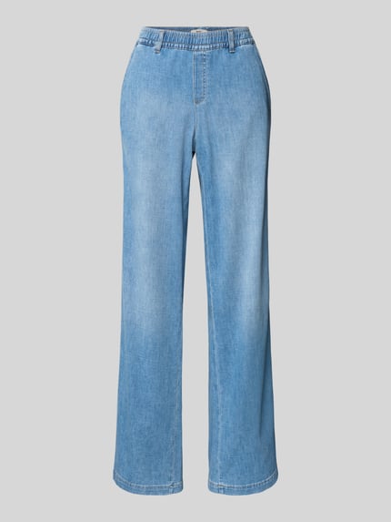 Productfoto, Wide Leg Jeans mit elastischem Bund van Brax, damesjeans in blauwe used-look, katoenmix met stretch, rechte wijde pijpen