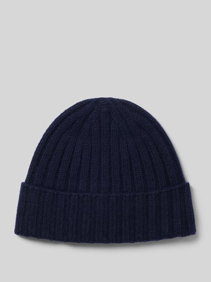 Produktfoto, Beanie in Strick-Optik von Christian Berg Men, granatowy, szeroki brzeg, imitacja dzianiny, ścieg warkoczowy, efekt prążkowania