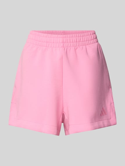 Produktfoto, Regular Fit Shorts mit Logo-Print von adidas Sportswear in Rosa, elastischer Bund, Baumwoll-Modal-Mix, strukturierte Oberfläche