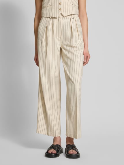 LeGer Wide leg stoffen broek met bandplooien, model 'Elaine' Beige - 4