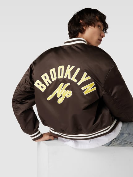 JACK & JONES Bomberjacke mit Label-Stitching Modell 'BAXTER' Dunkelbraun 3