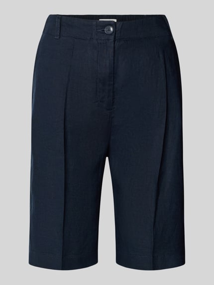 Produktfoto, Leinenshorts mit Eingrifftaschen von Christian Berg Woman aus dunkelblauem Leinen, Regular Fit, Bügelfalten, strukturierte Oberfläche
