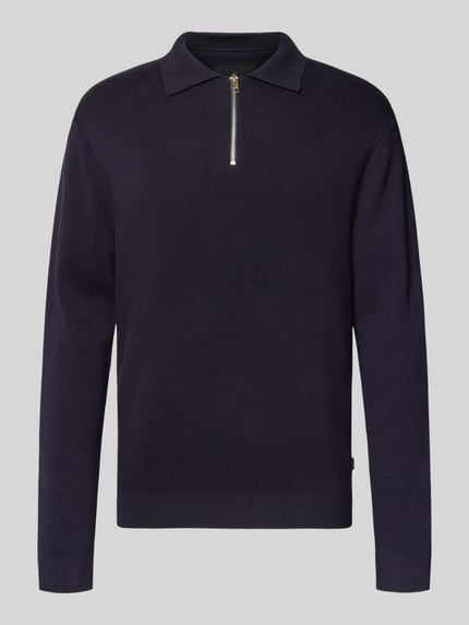 JACK & JONES Premium Sweter z dzianiny z prążkowanymi wykończeniami model ‘MILANO’ Ciemnoniebieski 2