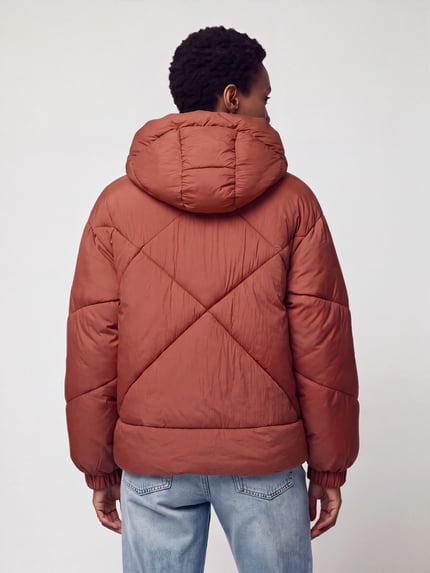 Jake*s Casual Pufferjacke mit großer Kapuze Modell 'J106' Rostrot 5