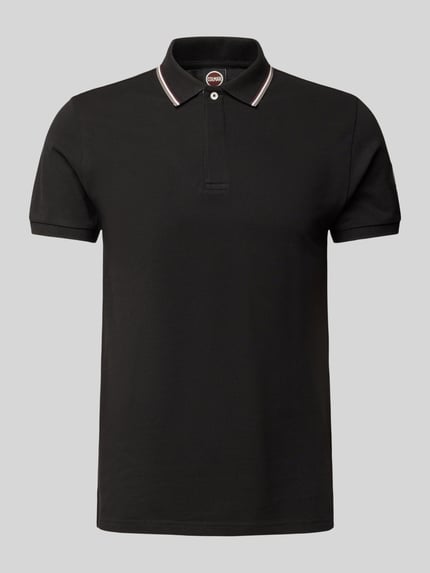 Produktfoto, Slim Fit Poloshirt aus Baumwolle von Colmar Originals in Schwarz mit Polokragen, Label-Details, Rückenlänge 66 cm Größe M.