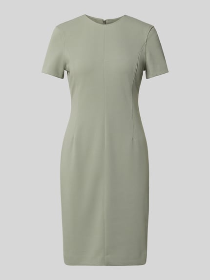 Produktfoto, Knielanges Etuikleid mit Rundhalsausschnitt von Calvin Klein Womenswear, dezentes Grün, Material-Mix mit Stretch-Anteil, Gerader-Schnitt, glatte Textur