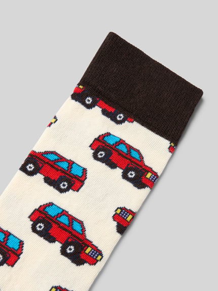 Productfoto, Sokken met Label-Print van Happy Socks, katoenmix met stretch, nauwsluitende pasvorm, geribde boord, autoprint