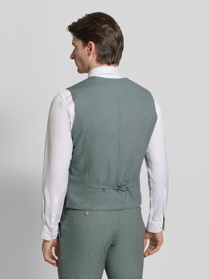 Mannelijk model draagt Regular Fit Weste met Viskose-Anteil van MCNEAL in lichtgrijs met knoopsluiting, achterkant geheel te zien, Ganzkörperansicht Rückansicht.