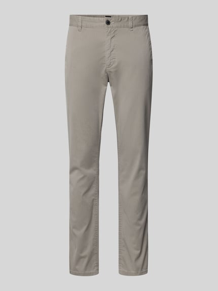 Produktfoto, Slim Fit Chino aus Baumwoll-Mix Modell 'CHINO_SLIM' van BOSS Orange met fijn structuurpatroon, lichtgrijs, zij- en achterzakken.
