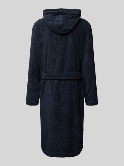 Productfoto, donkerblauwe badjas van puur katoen met capuchon en ceintuur, Bademantel aus reiner Baumwolle van Tommy Hilfiger, Dames