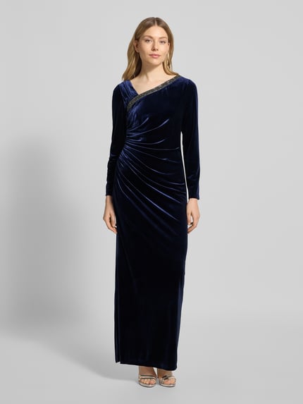 Adrianna Papell Abendkleid mit Ziersteinbesatz und Raffungen Dunkelblau 4