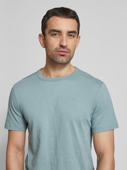 Tom Tailor T-shirt o kroju regular fit z czystej bawełny z gumowanym nadrukiem z logo Miętowy 3