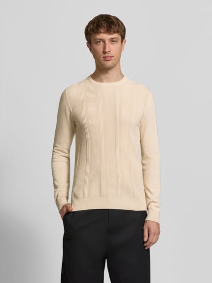 Blend slim fit trui in brei-look model 'Baron' Zand - 4
