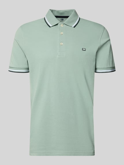 Productfoto, Regular Fit Poloshirt met contrastranden van Christian Berg Men, zuiver katoen, knoopsluiting, groene kleur, gladde textuur