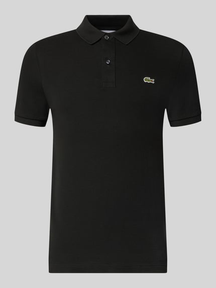 Produktfoto, schwarzes Slim Fit Poloshirt aus reiner Baumwolle von Lacoste mit weichem, fein strukturiertem Stoff, Herren Poloshirt von Lacoste