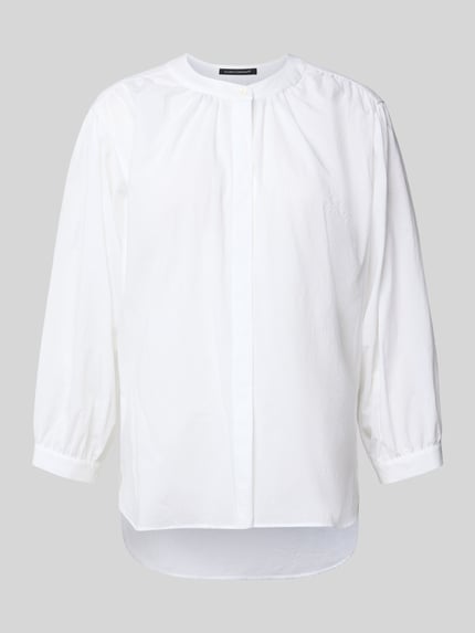 Produktfoto, Bluse mit verdeckter Knopfleiste und verlängertem Rücken von Luisa Cerano in Weiß, reine Baumwolle, Loose-Fit, Rundhalsausschnitt, Rückenlänge 44 cm, Ärmellänge 49 cm, glatte Struktur, für Damen.