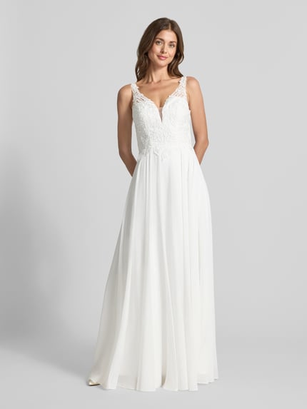 Mascara Abendkleid mit Spitze und tiefem V-Ausschnitt Offwhite 4
