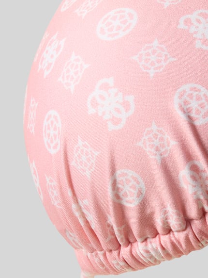 Produktfoto, Bikini-Oberteil in Triangel-Form Modell 'SOLEIL' von Guess in Rosa mit weißen Logos, Stretch-Material, feine Struktur