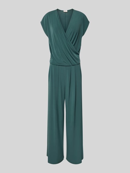 Produktfoto, Jumpsuit in Wickel-Optik mit V-Ausschnitt van ROBE LÉGÈRE, donkergroen, materiaalmix met stretch, regular fit, dames, totale lengte maat 36: 147 cm, borstwijdte 42 cm, ruglengte 49 cm, binnenbeenlengte 63 cm
