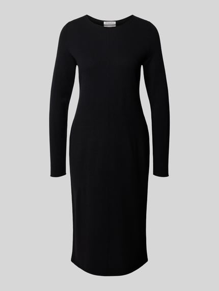 Produktfoto, Slim Fit Kleid aus reinem Kaschmir in Strick-Optik von Christian Berg Woman, Farbe Schwarz, langärmelig, knielang, feine Textur