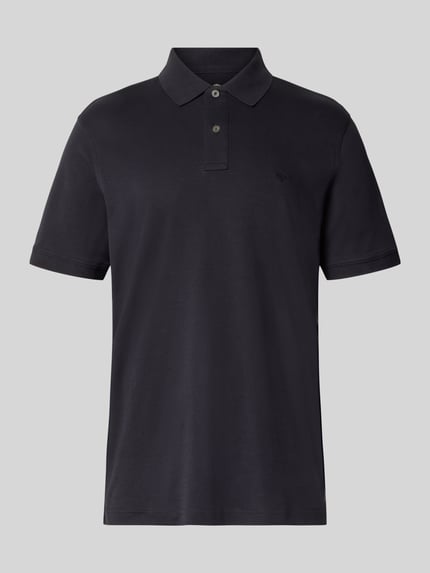 Produktfoto, schwarzes Regular Fit Poloshirt mit Logo-Stitching von Fynch-Hatton, reine Baumwolle, Polokragen, kurze Knopfleiste