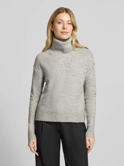 Christian Berg Woman sweter z dzianiny z elastycznej mieszanki wełny o kroju regular fit Średnioszary melanż 4