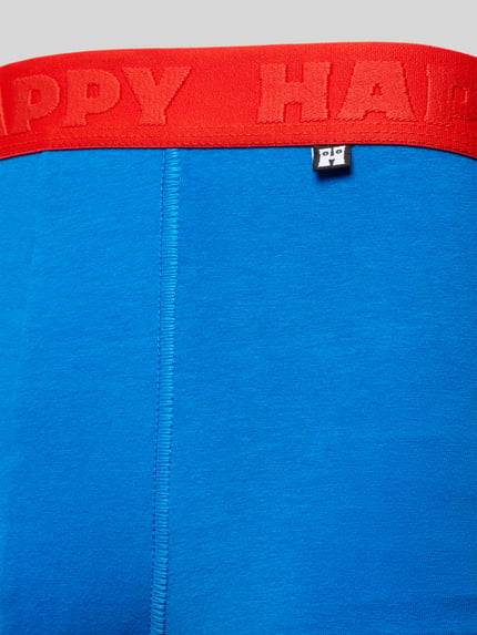 Produktfoto, Boxershorts mit elastischem Logo-Bund im 3er-Pack von Happy Socks in Blau mit rotem Bund, Baumwoll-Elasthan-Mix, Detailaufnahme