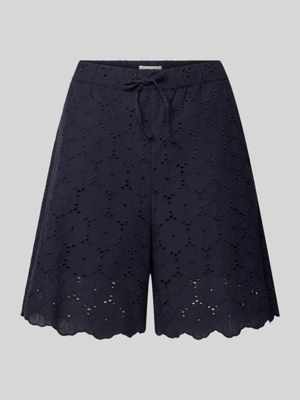 Produktfoto, Bermudas mit ajourwerk en steekzakken van Christian Berg Woman van puur katoen in navy met loose fit, elastische band met trekkoord, binnenbeenlengte maat 36: 17 cm, bandwijdte maat 36: 40 cm