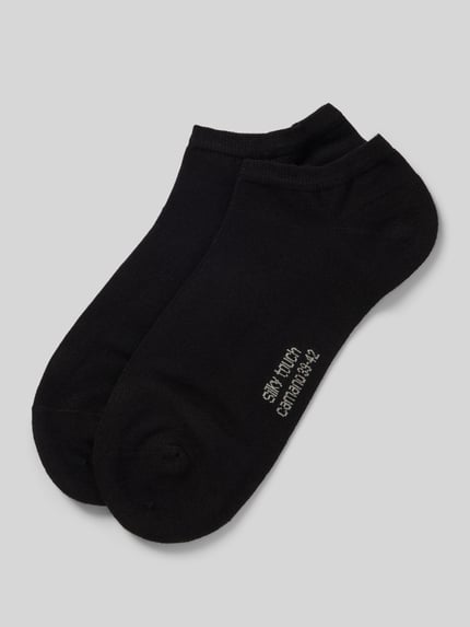 Produktfoto, schwarze Sneakersocken im 2er-Pack Modell 'SILKY' von camano, Viskose-Mix mit Stretch-Anteil, körpernahe Passform, glatte Textur.