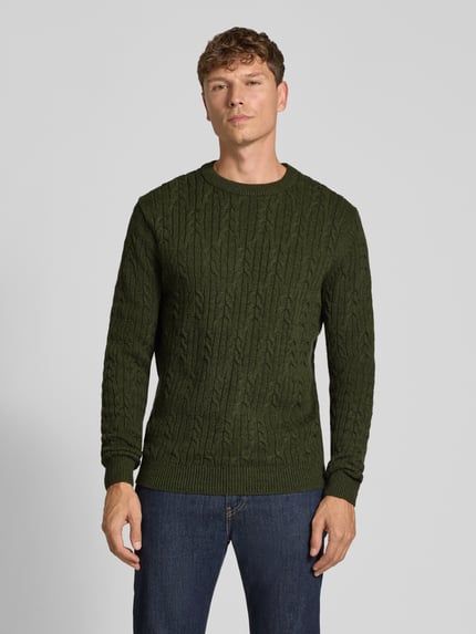 Fynch-Hatton Strickpullover aus Baumwoll-Woll-Mix mit Zopfmuster Khaki 4