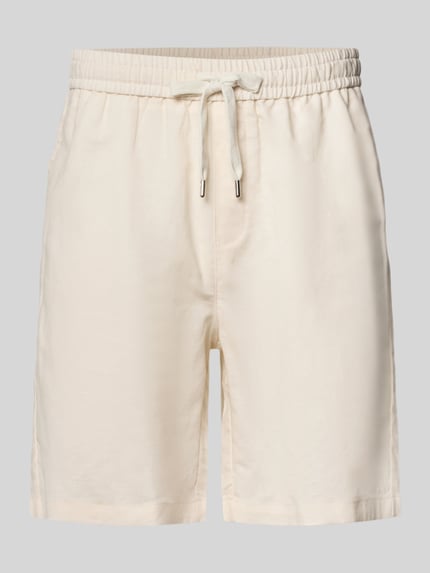 Produktfoto, Leinenshorts mit elastischem Bund und Tunnelzug von ANOTHER COTTON LAB in Creme, reine Leinen, Regular-Fit, glatte Textur