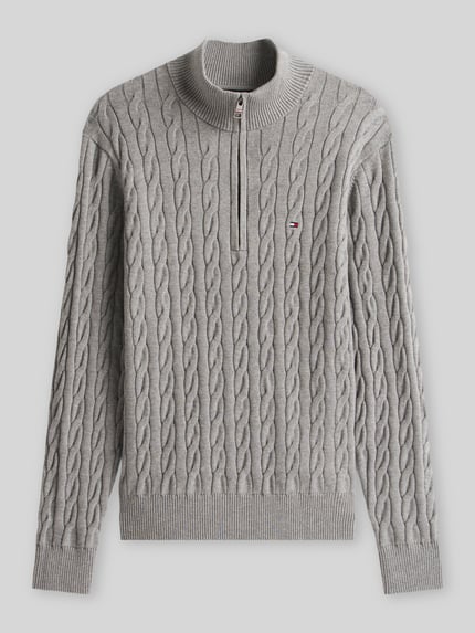 Tommy Hilfiger Regular Fit Troyer aus reiner Baumwolle mit Logo-Stitching Hellgrau 2