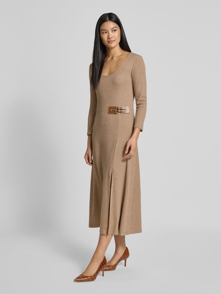 Lauren Ralph Lauren Midikleid mit Rundhalsausschnitt und 3/4-Arm Beige 1
