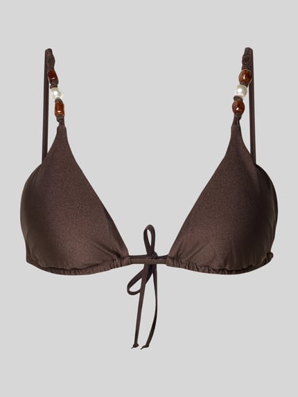 Produktfoto, Bikini-Oberteil mit Zierperlen Modell 'PALERMO' von Seafolly aus braunem Material-Mix mit Stretch-Anteil, Triangel-Form, rückseitige Schnürung.