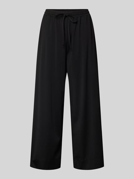 Produktfoto, Regular Fit Anzughose mit elastischem Bund Modell 'MODICO' von Weekend Max Mara, czarna, gładka, wysoki stan, krój regular fit, elastyczny pas z troczkiem, boczne kieszenie