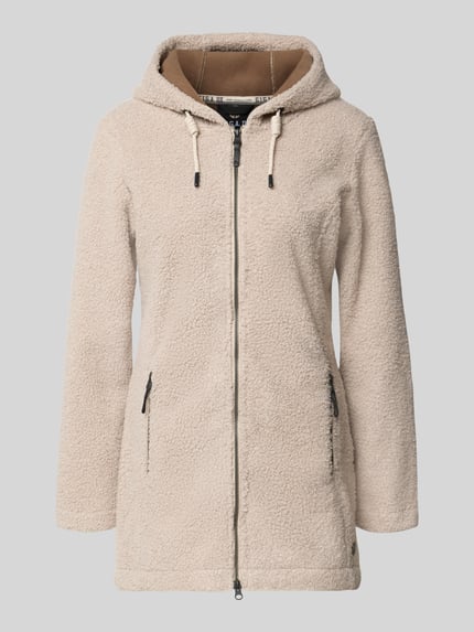 Produktfoto, Mantel aus Strickfleece von G.I.G.A. DX, beżowy polar dzianinowy, taliowany krój, kaptur z tunelem, zamek błyskawiczny dwustronny, wpuszczane kieszenie, długość tyłu w rozmiarze 36: 67 cm, szerokość ramion w rozmiarze 36: 43 cm, szerokość klatki piersiowej w rozmiarze 36: 48 cm, długość rękawów w rozmiarze 36: 62 cm