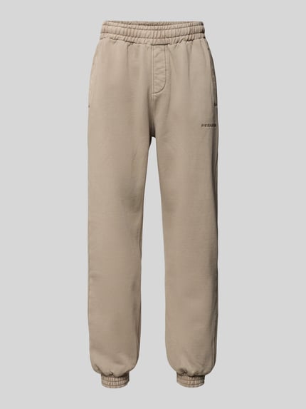 Produktfoto, Sweatpants mit elastischem Bund von Pegador, beige, Baumwoll-Mix, lockerer Schnitt, französische Eingrifftaschen, Label-Stitching