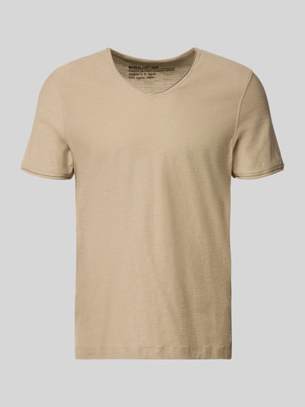Produktfoto, Regular Fit T-Shirt mit V-Ausschnitt von MCNEAL in Beige, reine Baumwolle, Rollsaum, strukturierte Oberfläche
