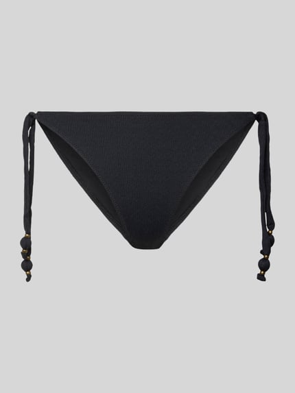 Produktfoto, Bikini-Slip mit Label-Detail Modell 'MASSA' von Banana Moon, schwarzer Material-Mix mit Stretch-Anteil, körpernaher Schnitt