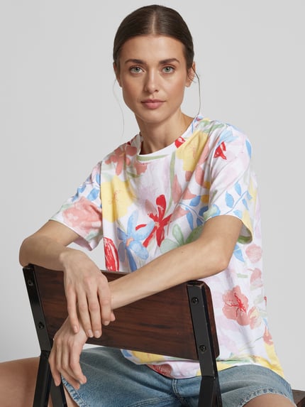 Jake*s Casual T-shirt met geribde ronde hals Wit - 3