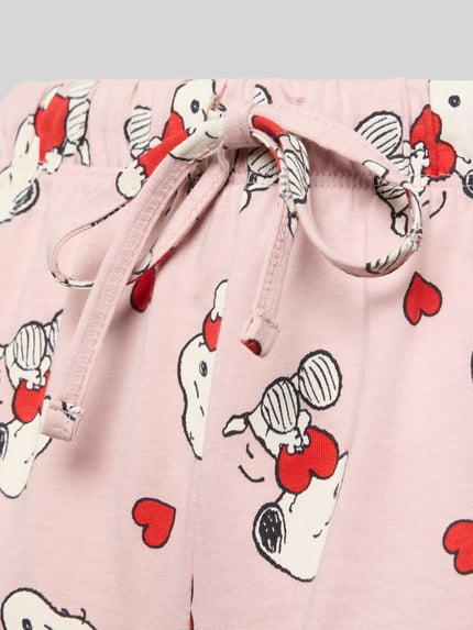 Productfoto, Pyjama-Hose im Allover-Look van Jake*s Casual, lichtroze katoen met relaxed fit, elastische tailleband, hartjes en cartoonprint