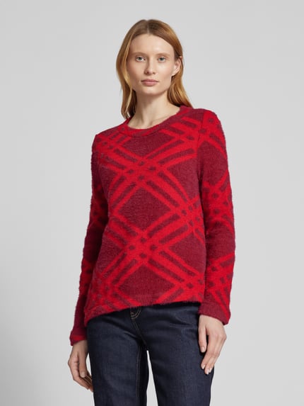 Street One Sweter z dzianiny z prążkowanym, okrągłym dekoltem Ciemnoczerwony 4