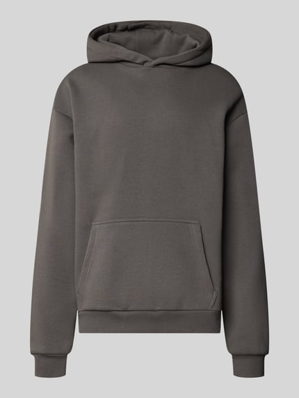Produktfoto, Relaxed Fit Hoodie aus elastischem Baumwoll-Mix von URBAN CLASSICS w odcieniu ciemnej szarości, kieszeń kangurka, kaptur, krój relaxed fit, Długość tyłu w rozmiarze M: 69 cm, Długość rękawów w rozmiarze M: 65 cm, mieszanka bawełny i elastanu