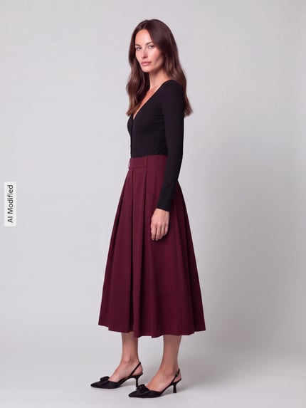 ROBE LÉGÈRE Uitlopende midi-rok van viscosemix Bordeaux - 1
