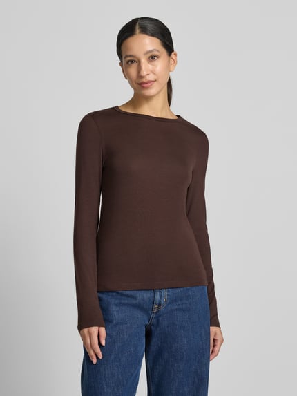 VERO MODA Slim Fit Langarmshirt aus Lyocell-Mix Modell 'ADA' Schoko 4