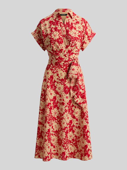 Lauren Ralph Lauren A-lijn vrijetijdsjurk met afneembare, materiaalgelijke riem. Roestrood gemêleerd - 2